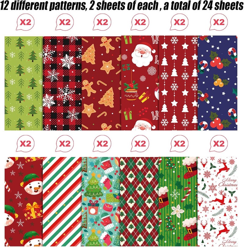 WLXTREE Christmas Scrapbook Paper 12 x12 Double Sided - 12 Designs 24 Sheets Printing Pattern Decoupage Decorative Craft Paper Pad for Junk Journals Bullet Journal Card Making Background - Image 3